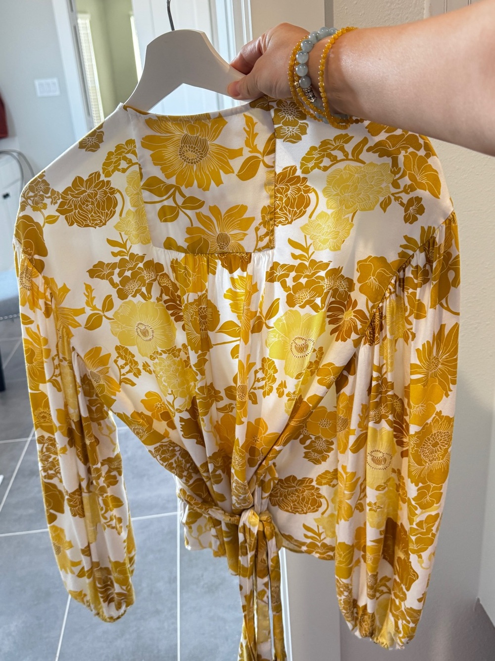 Ted Baker Yellow Floral Tie-Back Blouse on Cream